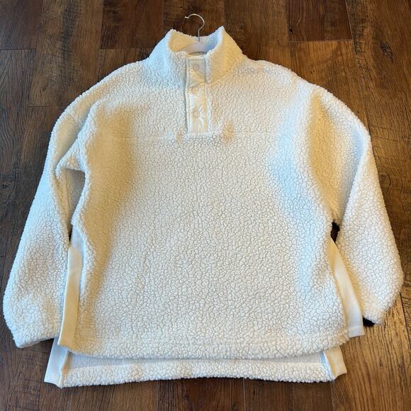 Old Navy Womens Sherpa Fleece Pullover Small White Cream Snap Button Sweater Y2K - Picture 1 of 13